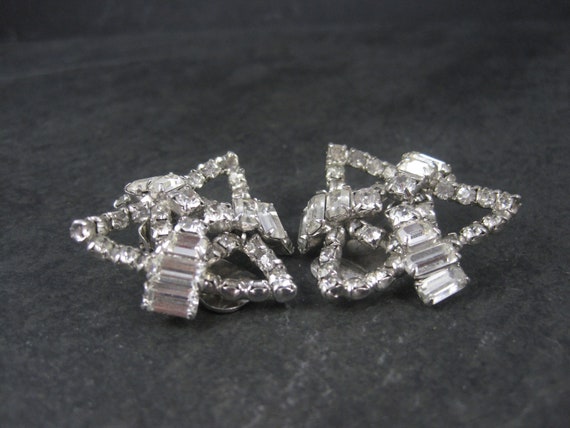 Large Vintage Clear Rhinestone Clip On Earrings - image 5