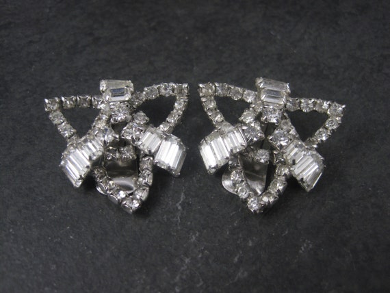 Large Vintage Clear Rhinestone Clip On Earrings - image 9