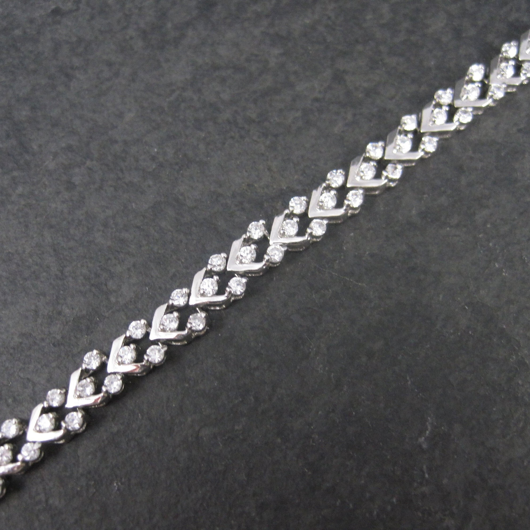 最も  Zirconia Cubic Silver Sterling 90s Vintage Bracelet Inches 7 アクセサリー