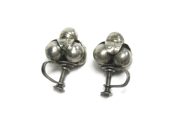 Antique Mexican Sterling Screw Back Earrings - image 4