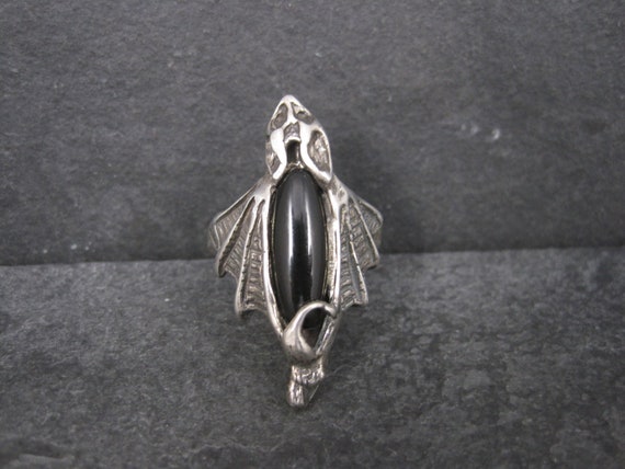 Estate Sterling Onyx Vampire Bat Ring Size 12