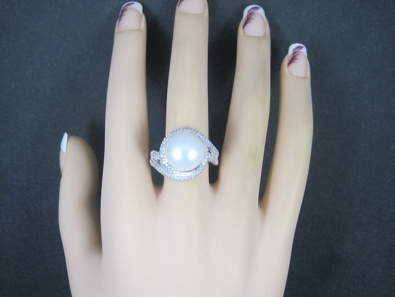 Estate Sterling Pearl Cz Ring Size 10