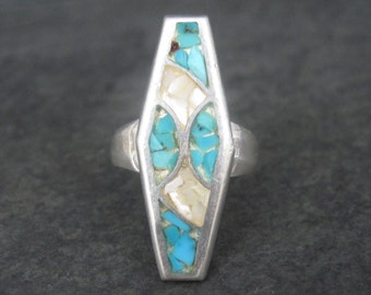Sterling Crushed Turquoise Mother of Pearl Inlay Ring Size 7  display picture 1