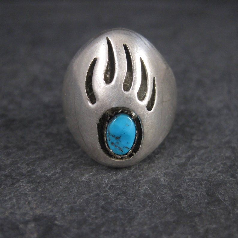 Navajo Sterling Shadowbox Turquoise Bear Paw Ring Size 11