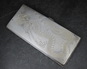 Vintage Silver Dragon Cigarette Case Chinese Export