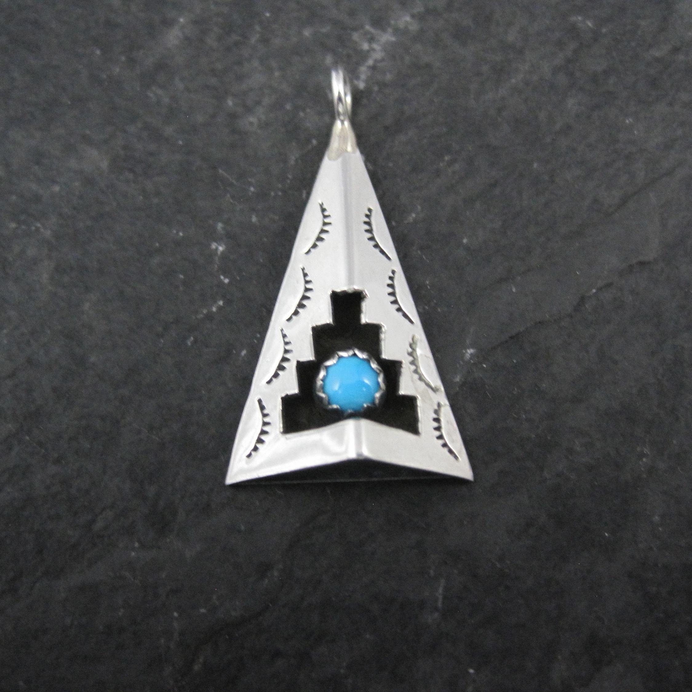 Fabulous Vintage Native American Navajo Turquoise Sterling  Vintage Signed Navajo Sterling Silver Turquoise Shadowbox Pendant 925 Teresa main image 2