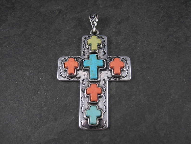 Large Vintage Southwestern Howlite Cross Pendant