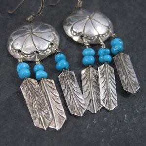Estate Southwestern Sterling Concho Feather Earrings image 7