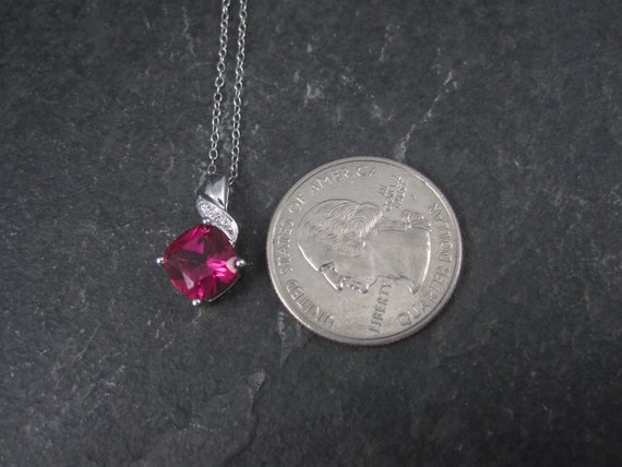 Retro 90s Sterling Synthetic Pink Sapphire Pendant - image 7