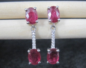 Ruby Earrings Sterling Silver Estate Jewelry