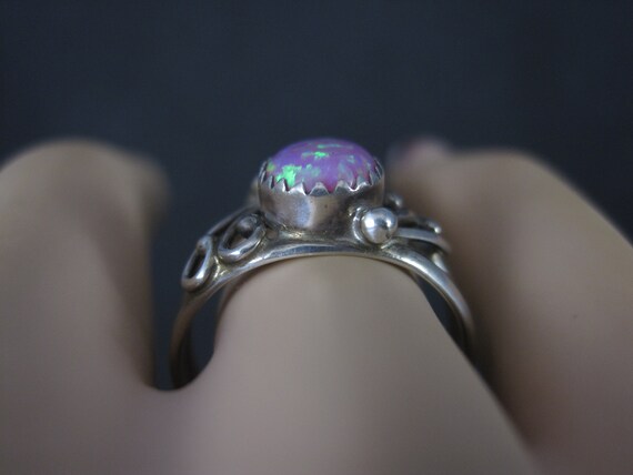 Southwestern Sterling Pink Opal Ring Size 8 - image 10