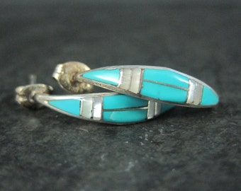 Turquoise Inlay Earrings Vintage Southwestern Sterling Silver Jewelry