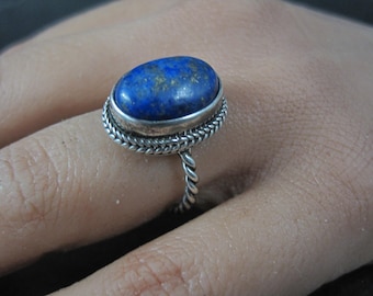 Simple Sterling Silver Lapis Lazuli Ring Size 6