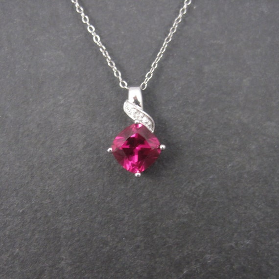 Retro 90s Sterling Synthetic Pink Sapphire Pendant - image 1