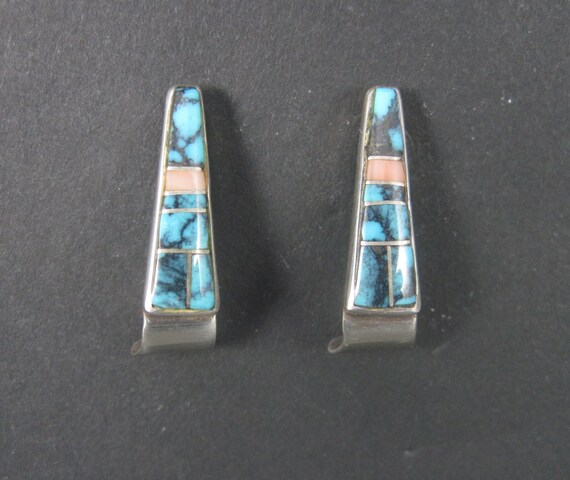 Zuni Turquoise Inlay Earrings Sterling - image 7