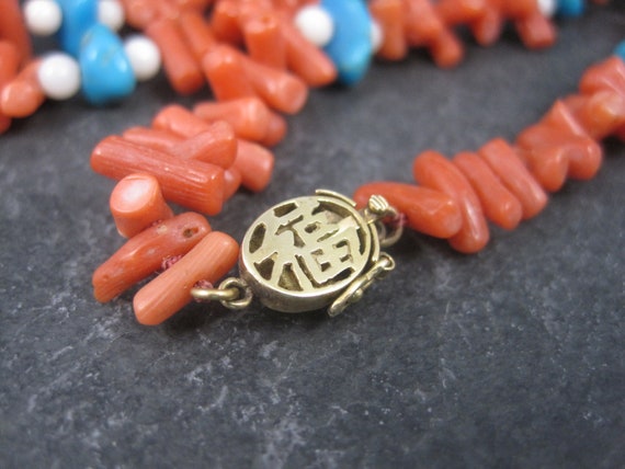 Vintage Chinese Export Coral Turquoise Necklace 3… - image 6