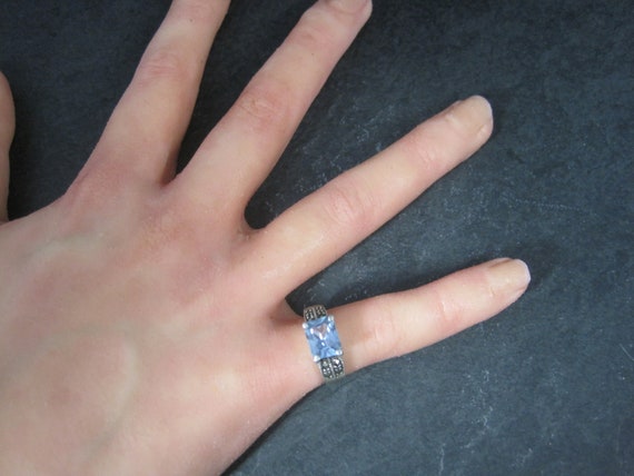 Vintage Sterling Blue Topaz Marcasite Ring Size 6 - image 5