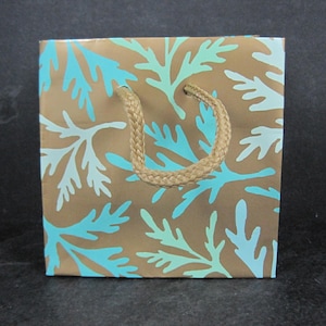 Lot of 2 Small Glossy Aqua Turquoise Leaf Gift Bags 4x2.5x4&quot;