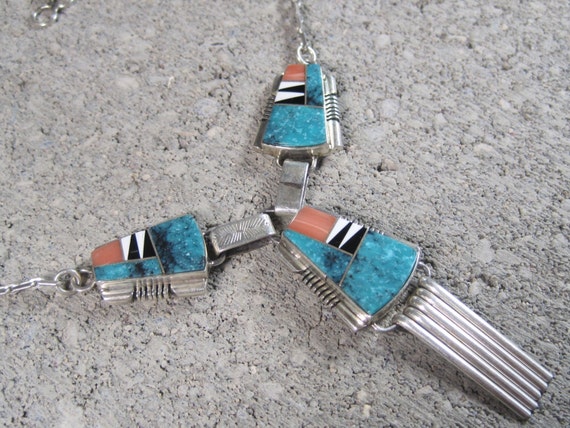 Vintage Navajo Turquoise Inlay Necklace John Char… - image 4