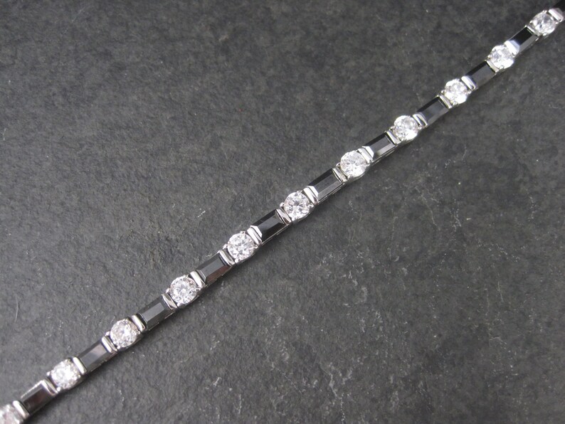 Estate Sterling Black and White Cubic Zirconia Bracelet 7 Inches