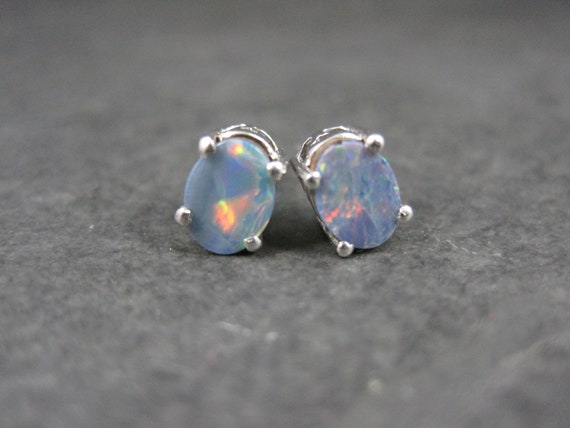 Sterling Silver Oval Opal Stud Earrings Estate Je… - image 9