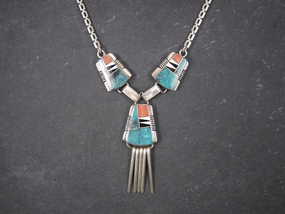 Vintage Navajo Turquoise Inlay Necklace John Char… - image 3