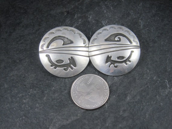 Large Sterling Native American Earrings Signed - image 2
