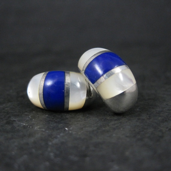 Sterling Mother of Pearl Lapis Lazuli Inlay Earri… - image 1