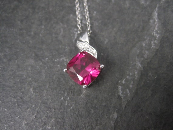 Retro 90s Sterling Synthetic Pink Sapphire Pendant - image 6