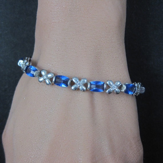 Sterling Faux Sapphire Bracelet 7 Inches - image 1