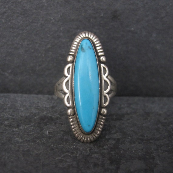 Vintage Turquoise Ring Size 6 Southwestern Sterli… - image 1