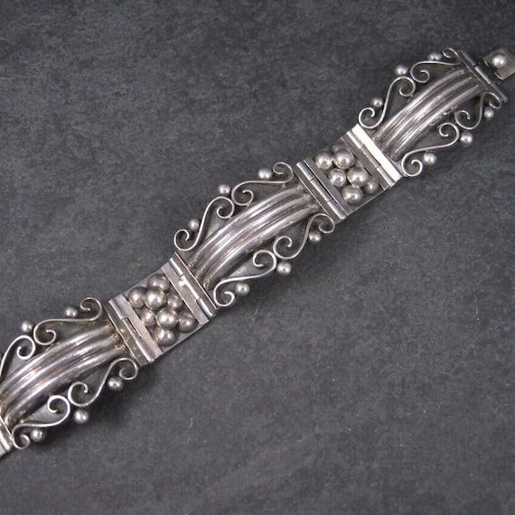 Wide Ornate Vintage Panel Bracelet Mexican Sterli… - image 1