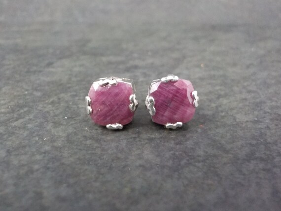 Ruby Stud Earrings Chunky Sterling Silver - image 2