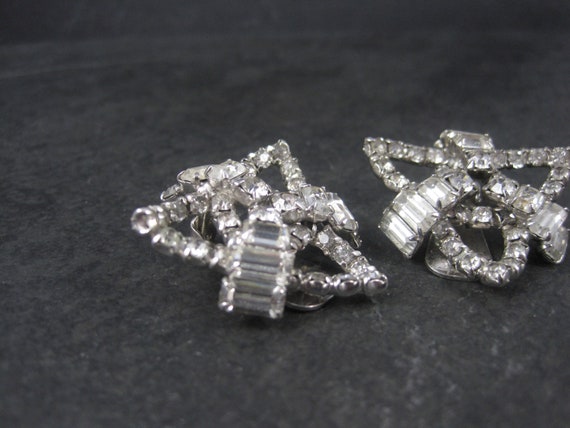 Large Vintage Clear Rhinestone Clip On Earrings - image 4