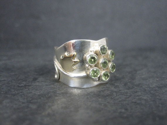 Wide Sterling Gold Filled Peridot Flower Ring Siz… - image 2