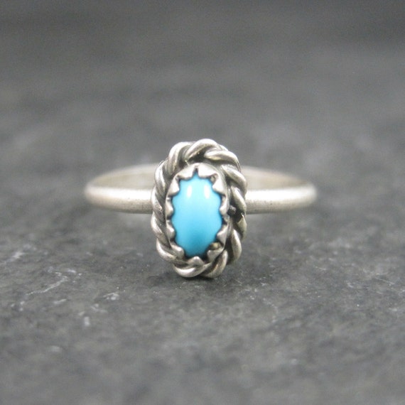Dainty Southwestern Sterling Turquoise Ring Size 4 - image 1