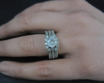 Vermeil Sterling Silver Cz Bridal Wedding Rings Set Size 7