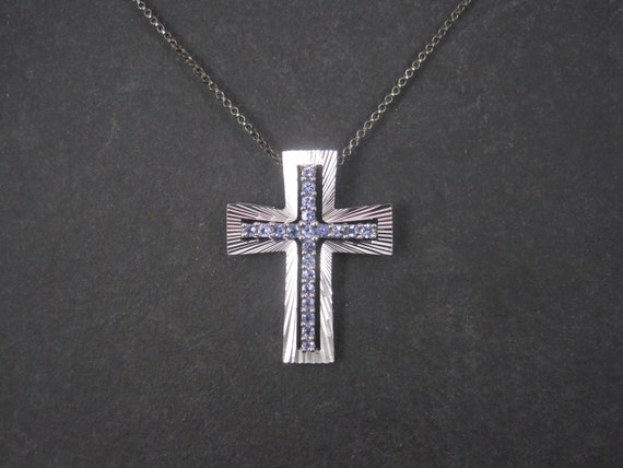 Sterling Silver Cross Pendant with Purple Crystal… - image 2