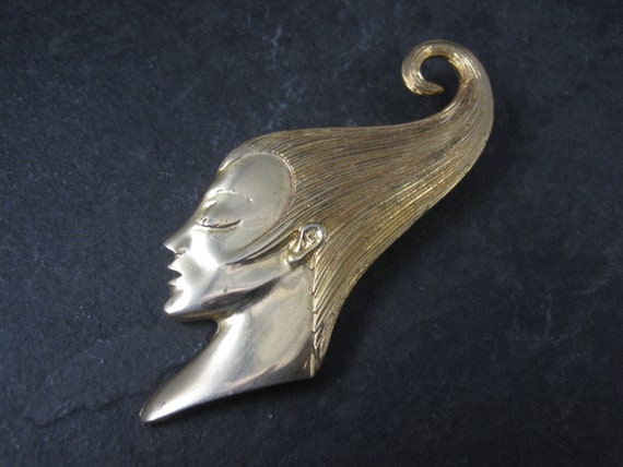 Vintage 80s Art Nouveau Style Lady Brooch MJENT - image 8