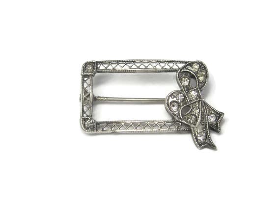 Antique Sterling Paste Diamond Bow Brooch - image 2