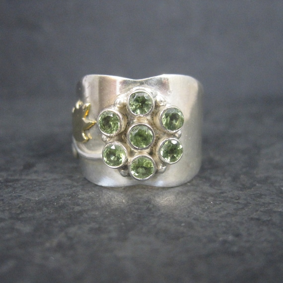 Wide Sterling Gold Filled Peridot Flower Ring Siz… - image 1
