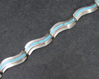 Estate Southwestern Sterling Turquoise Inlay Toggle Bracelet