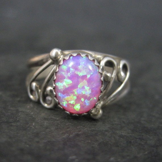 Southwestern Sterling Pink Opal Ring Size 8 - image 1