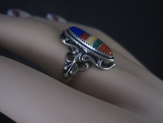 Southwestern Sterling Inlay Ring New Old Stock - image 6