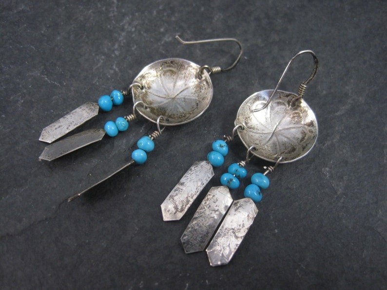 Estate Southwestern Sterling Concho Feather Earrings image 8