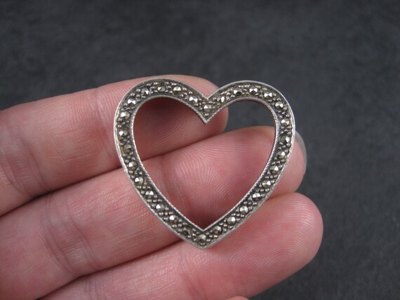 Large Vintage Sterling Marcasite Heart Pendant - image 3