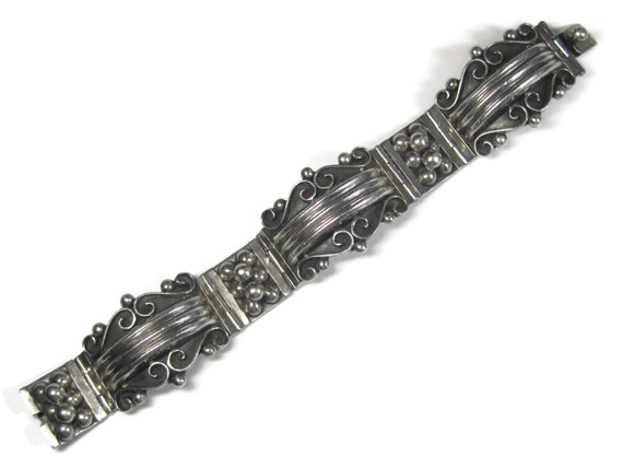 Wide Ornate Vintage Panel Bracelet Mexican Sterli… - image 6