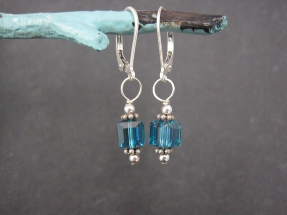 Sterling Caribbean Blue Crystal Earrings - image 5
