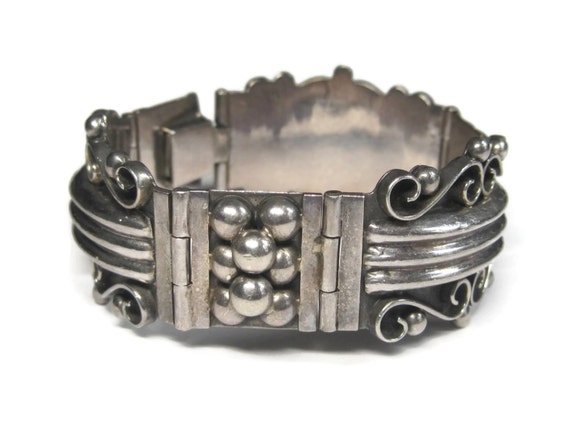 Wide Ornate Vintage Panel Bracelet Mexican Sterli… - image 5