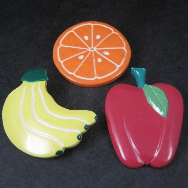 Set of 3 Large Vintage Fruit Brooches